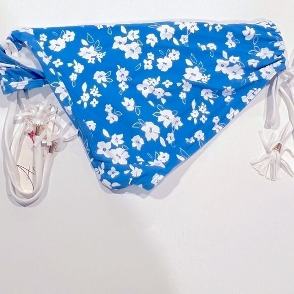 ANNE COLE Blue FloralStretch Adjustable Coverage Tie Bikini Swimsuit Bottom L - Picture 7 of 10